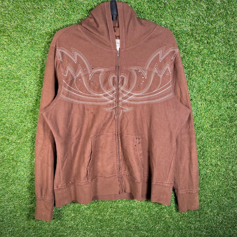 Ariat Brown Western‎ Full Zip Hoodie XXL Rhinestone Contrast Stitch Y2K